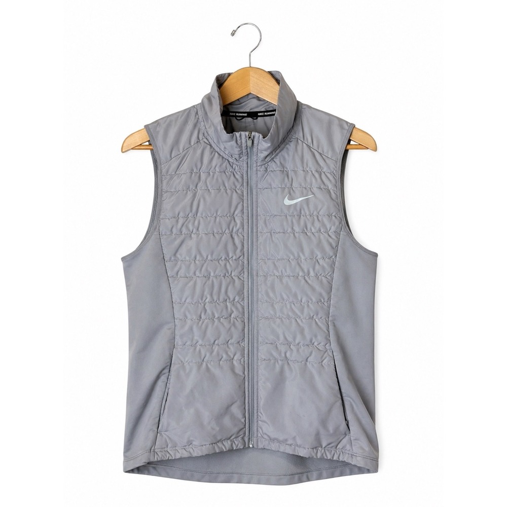 Nike Aeroloft Running Vest Women Medium Grey Quilted Full Zip Athleisure